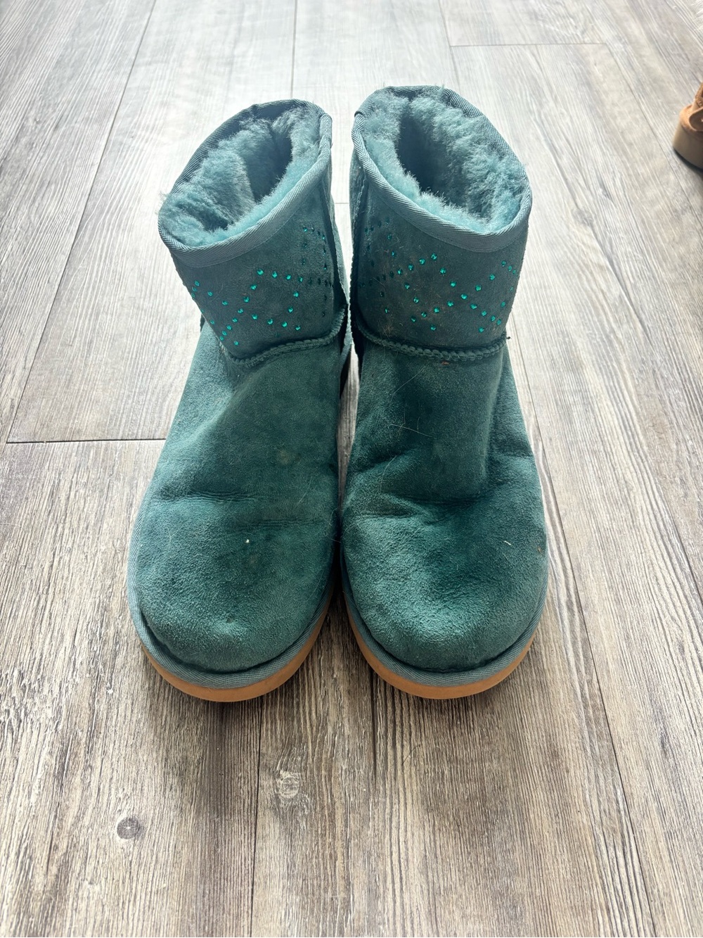 UGG Teal Suede Plush-Lined Boot with Sparkle Detail